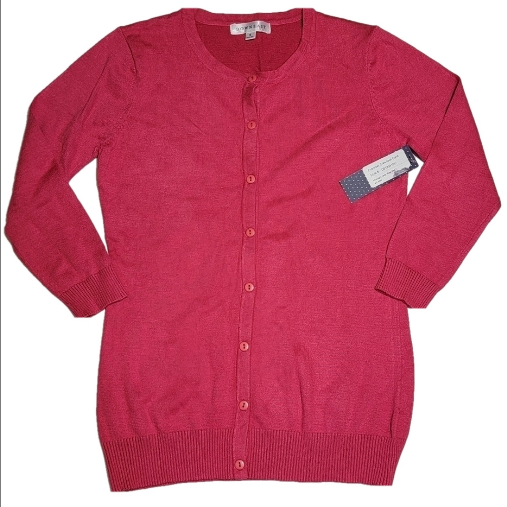 DownEast Everyday Crew Neck Cardigan Small Rose 🌹